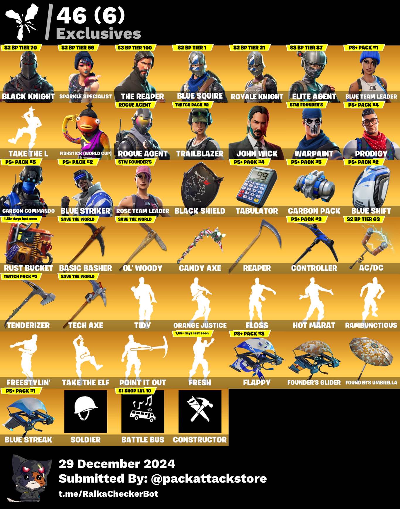 Fortnite Account - Black Knight, OG STW, Sparkle Specialist, John Wick | 122 Skins