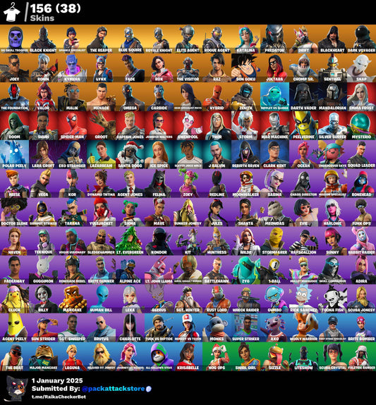 Fortnite Account - 156 Skins | OG Skull Trooper, Black Knight, Sparkle Specialist
