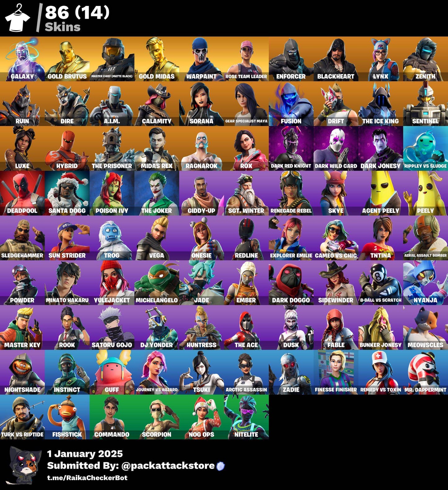 Fortnite Account - 86 Skins | Galaxy, OG STW, Master Chief, Sentinel, The Joker, Minato Hakaru