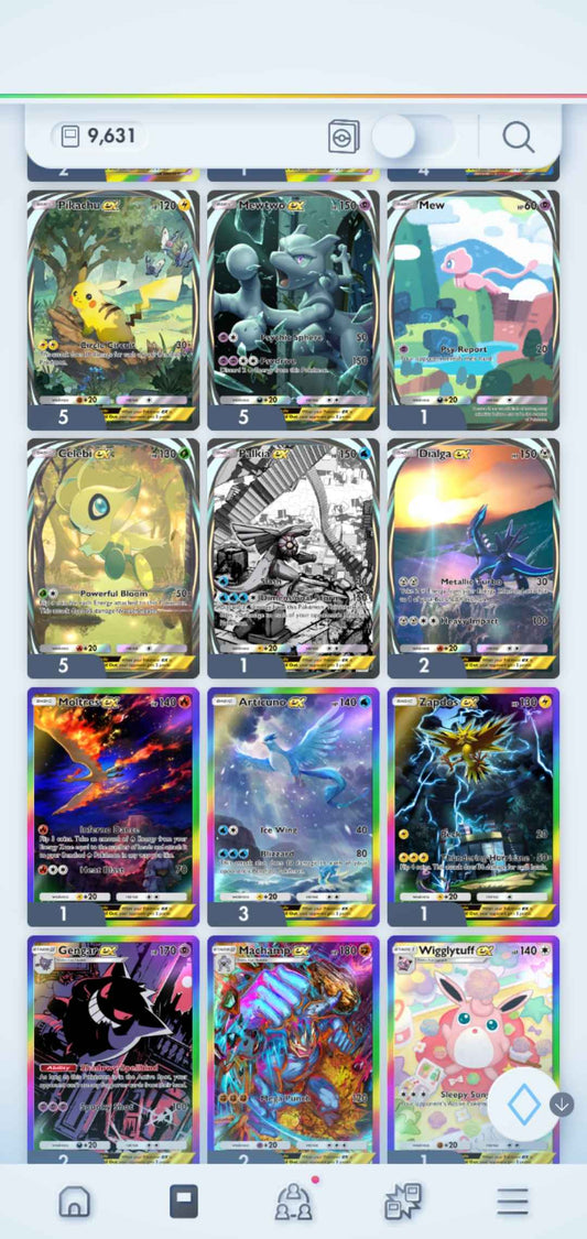 Pokémon TCG Pocket: LvL. 50 | 10,000+ Cards | 7 Crown Cards + 23 Immersive Cards | Charizard, 2x Pikachu, Mewtwo, 2 x Mew, & Palkia Crown EX