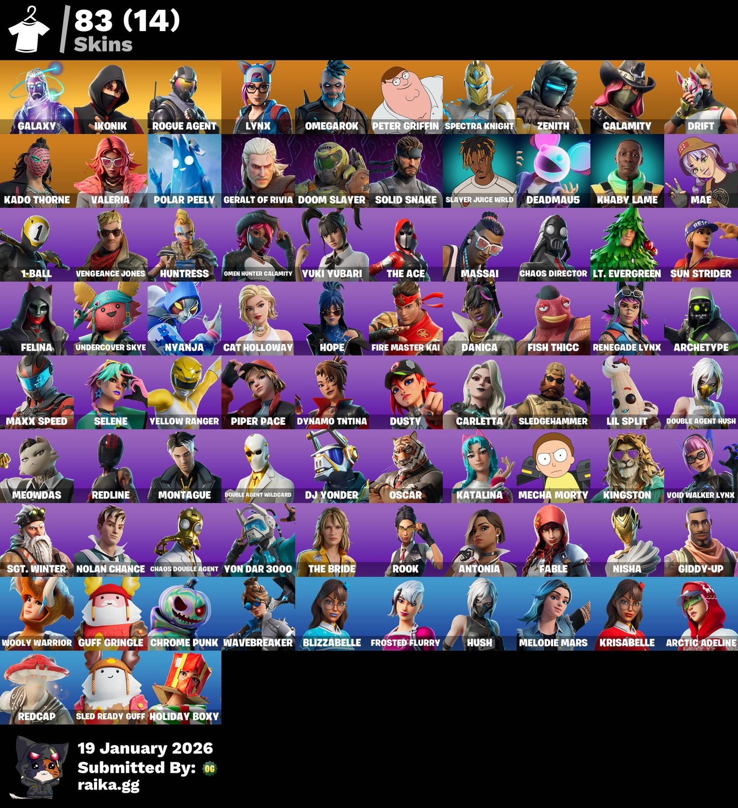IKONIK | Galaxy | Rogue Agent | Lynx | Peter Griffin | Slayer Juice World | Mae | Orange Justice | 83 Skins - Fortnite Account