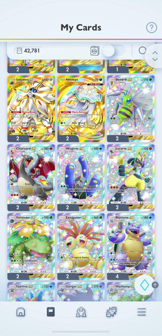 [42,000+ Cards] 19 Crown Cards + 59 Shiny 2-Stars + 76 Immersive + 113/117 Promo-A - Pokemon TCG Pocket Account