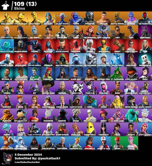 Fortnite Account - 109 Skins | Galaxy Scout & Katalina Exclusive, Fusion & Predator