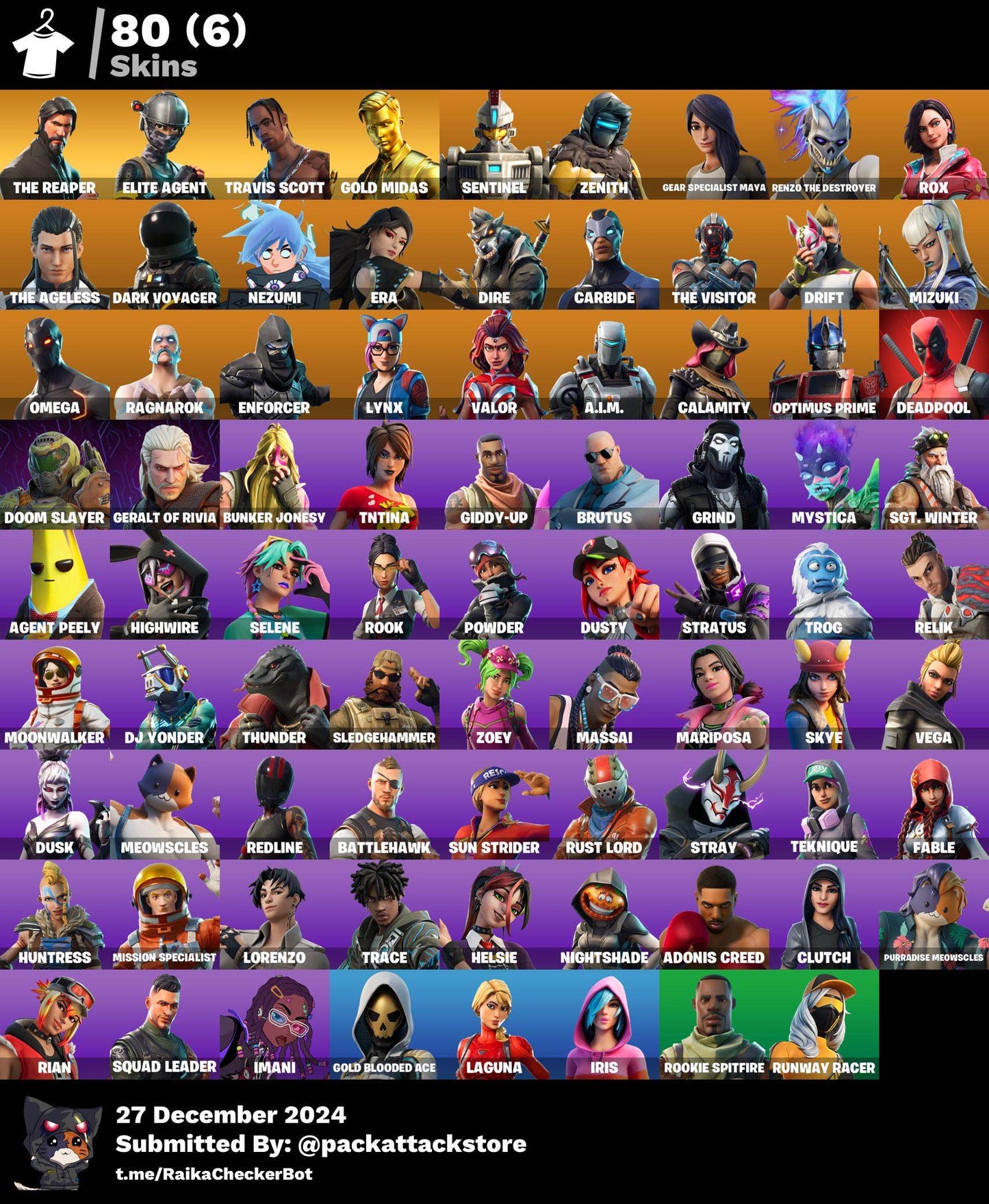 Fortnite Account - 80 Skins | Travis Scott, The Reaper, Elite Agent, Mako, Sentinel